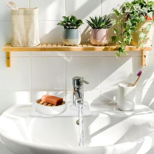 Sink Faucet Splash Guard Mat Silicone Soap Dish Pad Small Faucet Handle Drip Catch Sponge Holder Sink Protector Trays for Bathroom Kitchen Countertop Gadgets Accessories 8.3 x 5.7 Inch