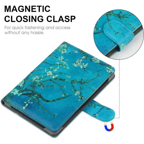 HoYiXi Universal Case Compatible with 6.8-7 Kobo/Pocketbook/TolinoKindle Paperwhite/Kobo Clara HD/Kobo Clara 2E Leather Stand Cover for 6-6.8'' E-Book eReader,Flower