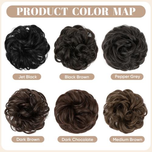 SARLA 2PCS Messy Hair Bun Hair Pieces Wavy Curly Synthetic Updo Fake Scrunchies Ponytail Extension for Women Dark Brown