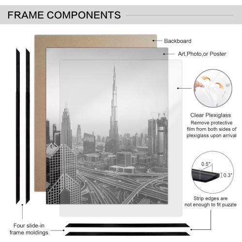 Boarding 16X24 Poster Frame 4 Pack, Scratch-Proof Picture Frames for Photo Gallery, Slide-In Strips,Photo Frames 16 x 24 for Horizontal or Vertical Wall Display, Black