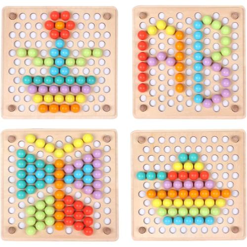 QZMTOY Wooden Peg Board Beads Game, Learning Montessori Toys,Color Sorting Stacking Matching Toys for Toddlers, Counting Toy for Kids, Educational Games for Fine Motor Math, Gift for Girls and Boys