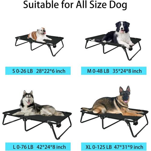 Elevated Raised Dog Bed Cot with Breathable Mesh,Folding No Assembly, Indoor/Outdoor Travel Outside Cooling Camping Dog Beds Pet Hammock for Large Dogs, Black