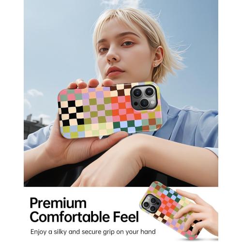 Colorful Checkered Phone Case for iPhone 15 Pro Max, Compatible with Magsafe, Trendy Cute Gingham Aesthetic Fun Magnetic Slim Shockproof Protective Women Girl Cover Case