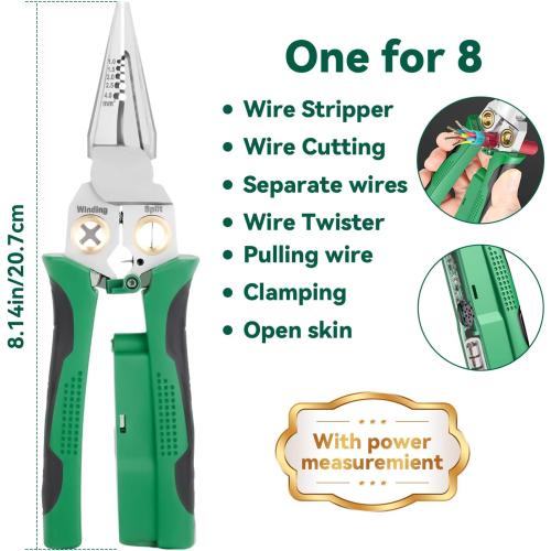 8 In 1 Wire Stripper With Voltage Tester, Multi-Function Electric Wire Stripping Tool For Cutting And Pulling Pliers, Electrician Repair Tool, Wire Strippers Electrical (Green)