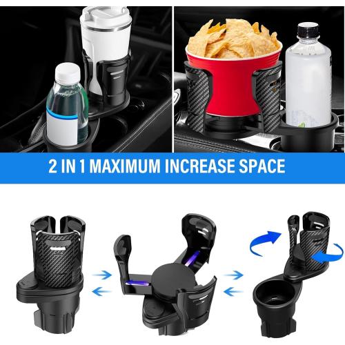 2 in 1 Cup Holder Expander for Car, Dual Car Cup Holder Expander Adapter with Adjustable Rotating Base, Multifunction Stable Cup Holders Extender Black CupHolder-CH006