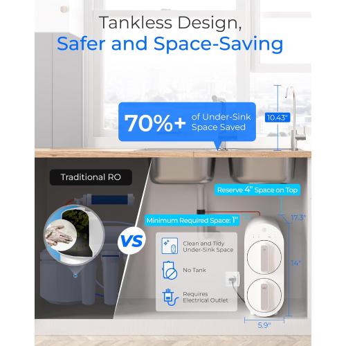 Waterdrop G2P600 Reverse Osmosis System, 600 GPD Tankless RO Water Filter System, Under Sink RO System, 7 Stage Filtration, 2:1 Pure to Drain, Reduce TDS, FCC Listed, USA Tech
