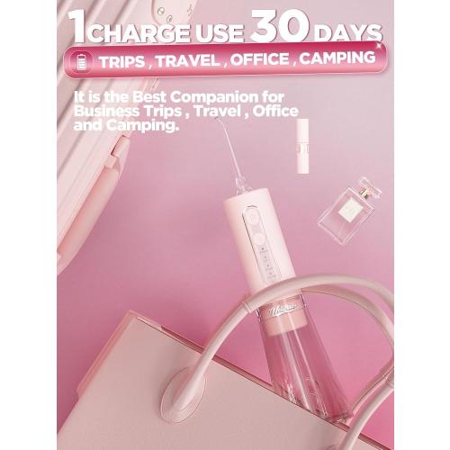 WELLFINE Water Dental Flosser Teeth Pick: Portable Cordless 4 Modes Flossers Pic 300ML Rechargeable Floss Pik Powerful IPX7 Waterproof Oral Irrigator for Cleaning Gum Care Braces for Home Travel
