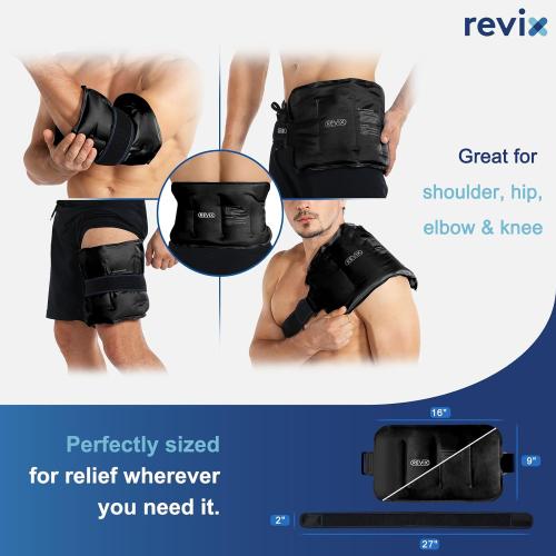 REVIX Large Ice Packs Wrap for Hip, Knee, Leg, Shoulder, Back, Reusable Gel Cold Pack for Injuries, Joint and Muscle Discomfort Relief, Black
