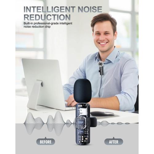 PQRQP 3 in 1 Professional Wireless Lavalier Microphone for iPhone, Android, Camera, Wireless Microphones, Mini Microphone, Crystal Clear Sound Quality for Recording, Live Streaming, Microphone Clips