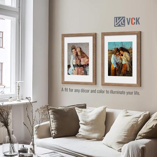 VCK 12x16 Picture Frame 2 Pack - Walnut, High-End Wood Poster Frames with Tempered Glass, Display 8.5x11 Photo with Mat or 12x16 without Mat, Art Gallery-Quality, Wall Hanging, Walnut