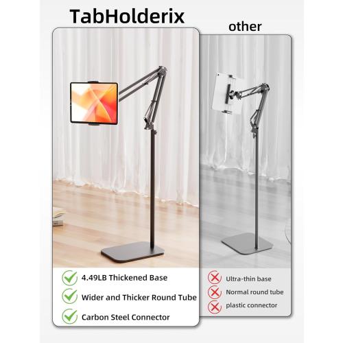 Tablet Floor Stand with 4.5LB Heavy Metal Base,Overhead Bed Phone Stand Angle Height Adjustable Holder, Universal Phone Mount for iPad iPhone Pro Air Mini, Samsung Tab, Kindle, E-Readers...