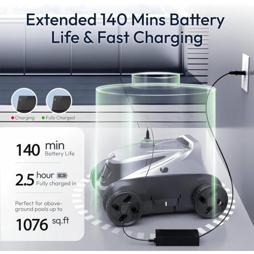 (2026 Upgrade) BUBLUE B10P Cordless Pool Vacuum for Above Ground Pool, 140-Min Runtime, Self-Parking Robotic Pool Cleaner with Bluehole Suction, DirtLock 2.0, Dual Motors for Pools Up to 1,076 Sq.Ft Bubot 500p