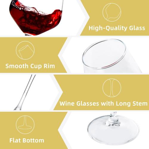Color Clear Wine Glasses Set of 8, 12oz Clear Red/White, Long Stem Wine Glasses for Party, Wedding and Home