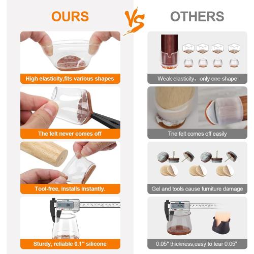 24Pcs Silicone Chair Leg Floor Protectors, Felt Furniture Pads for Hardwood Floors, Rubber Chair Leg Protector for Hardwood Floors, Chair Leg Caps Chair Leg Covers for Wooden Floors(Clear, XSmall)