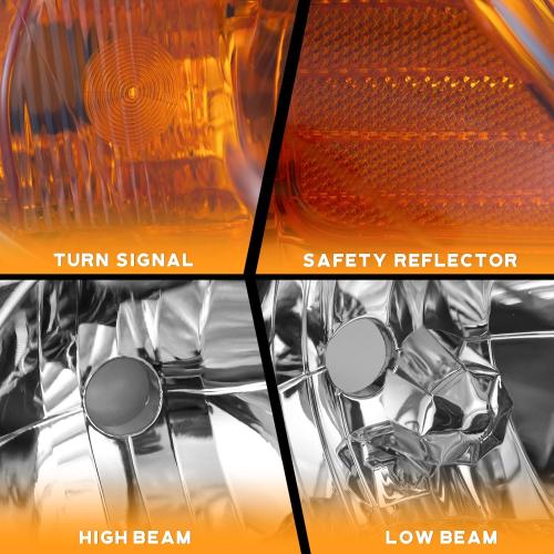 for 2006-2011 Honda Civic 2-Door Coupe Headlight Assembly Pair Headlamp Chrome Housing Amber Reflector Left Right Side