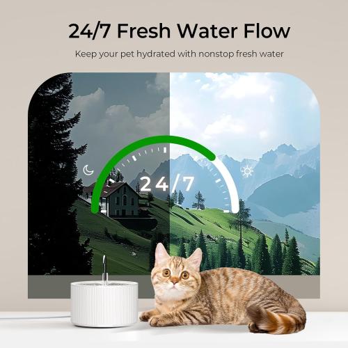 White Voluas Ceramic Cat Water Fountain, 2.2L/74oz Cat Fountains for Drinking Indoor, Automatic Pet Water Dispenser with Ultra-Quiet Pump and Replacement Filter, Kitty Watering Supplies, Easy Clean BPA-Free