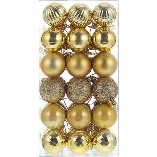 36pcs 4cm Gold Shatterproof Decorative Christmas Balls Hanging Ornaments for Tree Holiday Party Decor Set