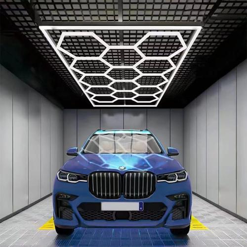Hexagon LED Lights, Hexagon Ceiling Light with Rectangle Frame, 14 Grid Honeycomb LED Shop Light for Car Detailing Shop,Garage, Basement, Gym, Warehouse, Bright 6500K, 73920LM, AC85-250V
