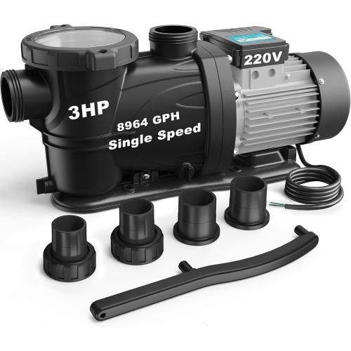 3HP In/Above Ground Pool Pump, 8964GPH Single Speed High Flow 220V Powerful Self Primming Swimming Pool Pumps with Filter ‼️used‼️