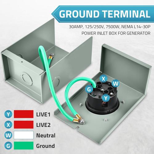 PAULINN 30A Generator Power Inlet Box NEMA 3R Generator Outlet Box for Outdoor Receptacle, 4 Prone, PB30, L14-30P, 125/250 Volt, 7500W 30 Amp Generator Transfer Switch, Weatherproof, ETL Listed