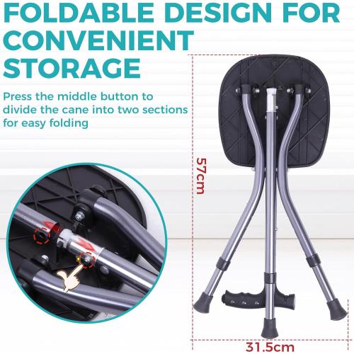 ENLUNTRA Portable Adjustable Folding Walking Cane with Seat and Cushion，Cane seat for Seniors with Magnetic Massage Handle, Lightweight Walking Cane with LED Light，Supports up to 330 Pounds