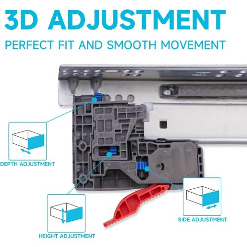 6 Pairs 21 Inch Undermount Soft Close Drawer Slides Full Extension Ball Bearing Hidden Rails with 3D Adjustable Locking Devices and Brackets