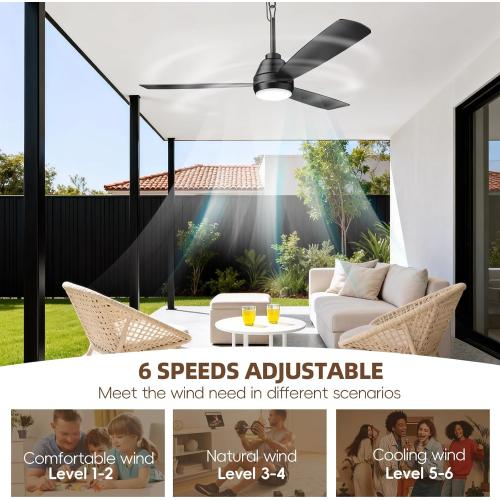 PBLALA 52 Outdoor Ceiling Fans with Lights,Plug in Ceiling Fan Light,Gazebo Fan Light,Hanging with Hook,50W,3CCT,App&Remote Control,6-Speeds,DC Motor,Portable Fan for Patios,Pergola
