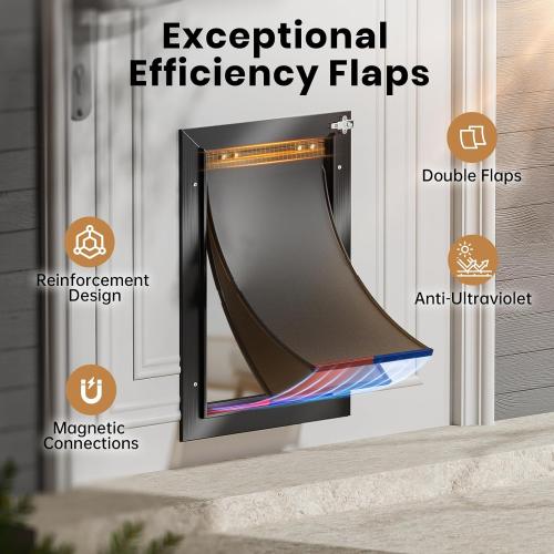 Black All Aluminum Dog Door for Exterior Door, Large Doggy Door, Heavy Duty Pet Door, Double Magnetic Flaps, Thermal Tnsulation, Energy Efficient, Sliding Lock Panel (Pets Up to 110Lb).