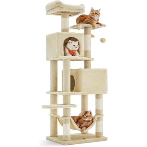 (same brand model different) Feandrea Cat Tree, Cat Tower, Plush Multi-Level Condo with  Scratching Posts, Perches, Caves, Hammock, Pompoms, Beige UPCT192M01