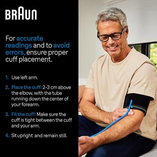 Braun ExactFit™ 2 Blood Pressure Monitor for Home Use - Accurate Blood Pressure Machine, Color-Coded Results, Large Display BP Monitor, Universal Upper Arm Cuff, 30 Memory Slots
