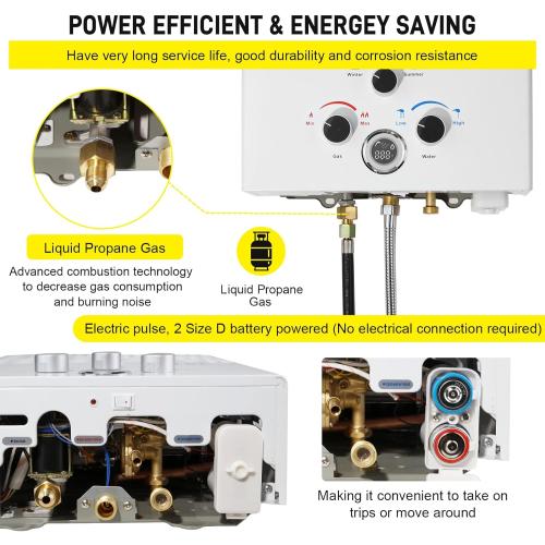 Tankless Water Heater Propane 4.74GPM 18L Outdoor Portable GasHot Water Heater Instant Propane Water Heater with Digital Display Multi-Protection for Camping Trips Boat
