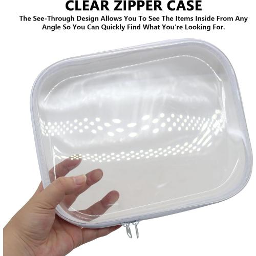2 Pack Clear Hard Shell Zipper Case, Transparent Zipper Pouches Makeup Case Hard Plastic Pencil Case Storage Boxes for Toiletry Travel Cosmetic Storage & Organizer