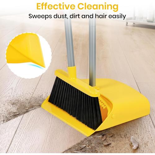 Stand Up Dustpan and Broom Set 50” Long Handle Broom with Dust Pan, with Self Cleaning Combe for Ergonomic Home Office Classroom Indoor Sweeping
