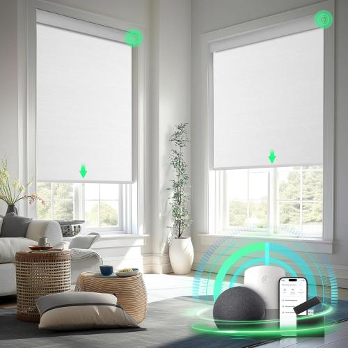 Smart Motorized Blinds with Remote Control, Blackout Smart Shades, Custom Smart Blinds with Valance, Cordless Electric Blinds for Windows(White,23 Wx72 H)