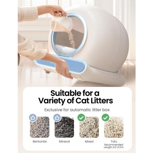 Self Cleaning Litter Box, Integrated Safety Automatic Cat Litter Box Self Cleaning 65L 9L for Multiple Cats, App Control, Odor Removal, Includes Mat & Liner (3 Rolls) - Blue