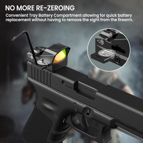 VOTATU PMD504-R Multiple Reticle Red Dot Sight Compatible with RMR Footprint and Picatinny Mount - Shake Awake 1x24mm Micro Reflex Sight 2 MOA Dot 62 MOA Circle Optic