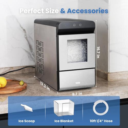 GREY AND BLACK Gevi V2.0 Countertop Gemi Nugget Ice Maker | Self-Cleaning Pellet Ice Machine | Stainless Steel Housing |16.7''H Fits Perfectly Under Wall Cabinet | Silver with Viewing Window