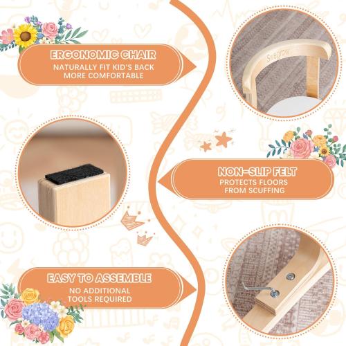 Swegrow Kids Table and 4 Chairs Set, Wooden Table and Chairs for Kids & Toddler，Kid Wooden Furniture for Playroom/Home/Kindergarten