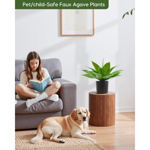 Velener Fake Agave with Black Pot, Artificial Plant Outdoor Agave - Fake Plants for Indoor and Outdoor Decor(15 Inch)