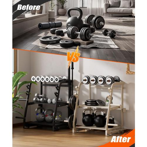 3-Tier Dumbbell Rack Stand Only - 700LB Heavy Duty Weight Storage Organizer with Thickened Steel Tube, Adjustable Weight Stand for Dumbbells, Barbells, Kettlebells, Black/Beige