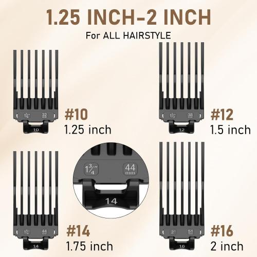 Clipper Guards 1.25, 1.5, 1.75, 2 Compatible with Most Wahl Clippers, Upgraded Version Extra Long Professional Hair Clipper Combs Guides 10 12 14 16, Black
