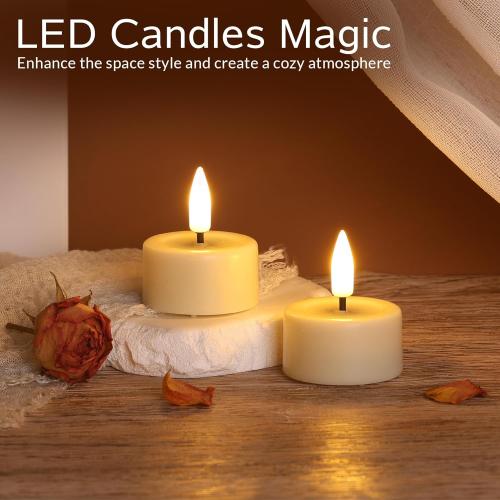 Ivory Real Wax Flameless Tealights with Remote Batteries, Flickering LED Votive Candles Set of 10