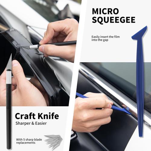 Window Tint Kit, Profession Car Wrap Kit with Felt Squeegee and Felt Replacements, Craft Knife and Blades, Safe Vinyl Cutter, Micro Squeegee for Vinyl Wrap Tools Tint Tools