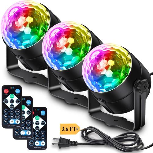 3-Pack Disco Ball Party Lights Sound Activated Remote, Strobe Stage DJ Lights for Valentines Day Decorations Mardi Gras Birthday New Years 2026 White Elephant Gifts Home Dance Party Supplies