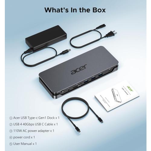 Acer Premium 13-in-1 Docking Station with 110W PD & Triple Monitor Support | Dual 4K HDMI and DP,5Gbps USB A/C,Gigabit Ethernet,Security Lock | Laptop Docking Station for Windows/Dell/HP/Lenovo/Asus
