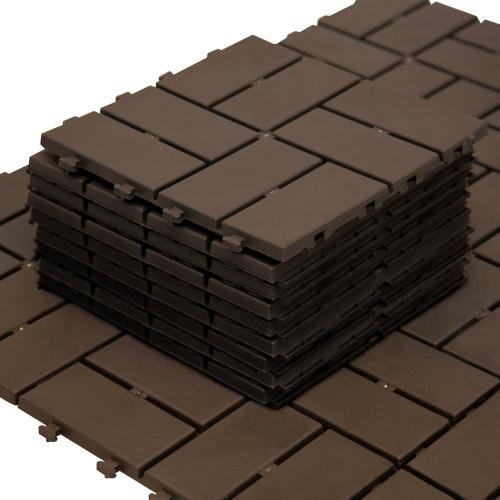 Domi Plastic Interlocking Deck Tiles, 27 Pieces One Pack, 12x12 Waterproof Outdoor Flooring All Weather Use Decking Tiles for Shed Floor Porch Poolside Garden Backyard, Dark Brown