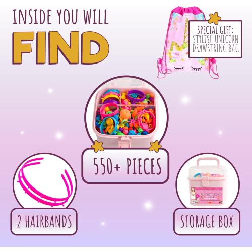 Orian Pop Beads Jewelry Making Kit for Girls, 500  Piece Set for Girls Ages 3 and Up,Colorful Snap Beads,Bracelet,Necklaces and Rings Unicorn Gift Bag