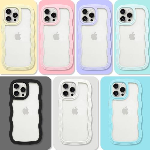 Pink Anuck for iPhone 15 Pro Case Wavy Edge Clear Back Design, Anti-Slip Grip Cute Wave Curly Frame Shape Shockproof Soft TPU & Hard Bumper Protective Phone Case Cover for Women Girls, Pink