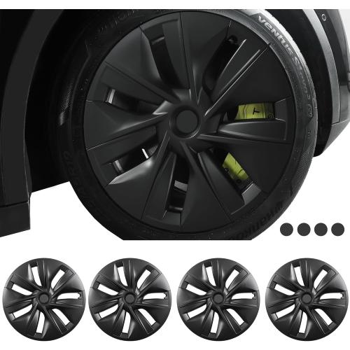 BLACK FORAUTOMOD Tesla Model Y 19 Inch Wheel Covers, Matte Black, 4 Pcs, ABS Material, Snap-On, Fits Tesla Model Y, 19-inch Wheel Compatible