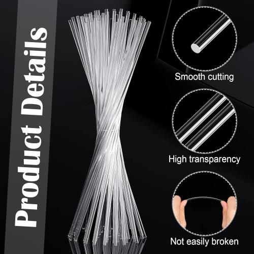 Vicenpal 120 Pcs 12 Inch Clear Acrylic Rods 3mm Diameter Round Acrylic Dowel Rods for DIY Crafts Party Decorations Gardening